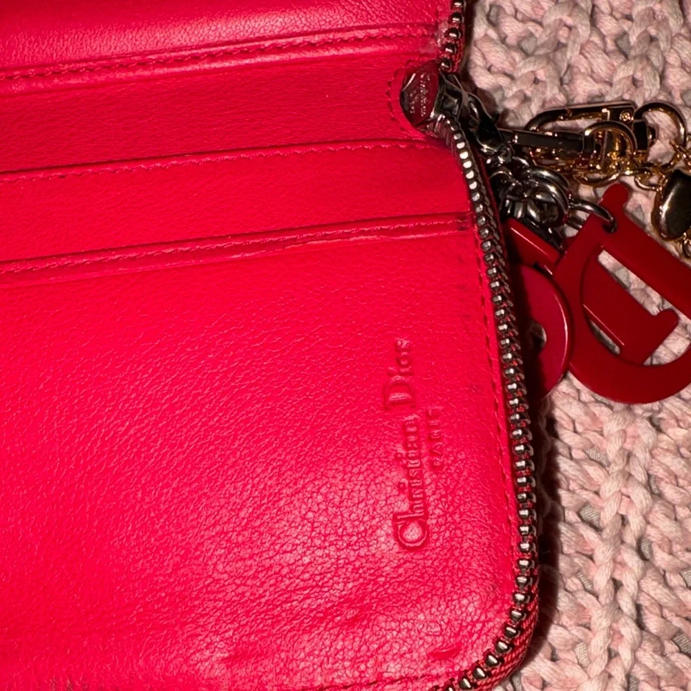 Dior Red Quilted Wallet with Charm